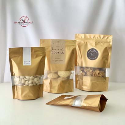 ถุงซิปขยายก้นถุง หน้าต่าง สีทอง 20 ใบ